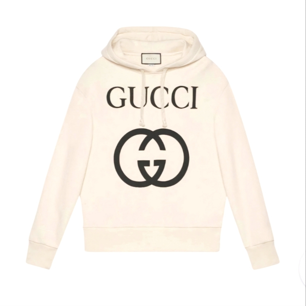 Authentic Gucci Off-White Hoodie with Black Logo